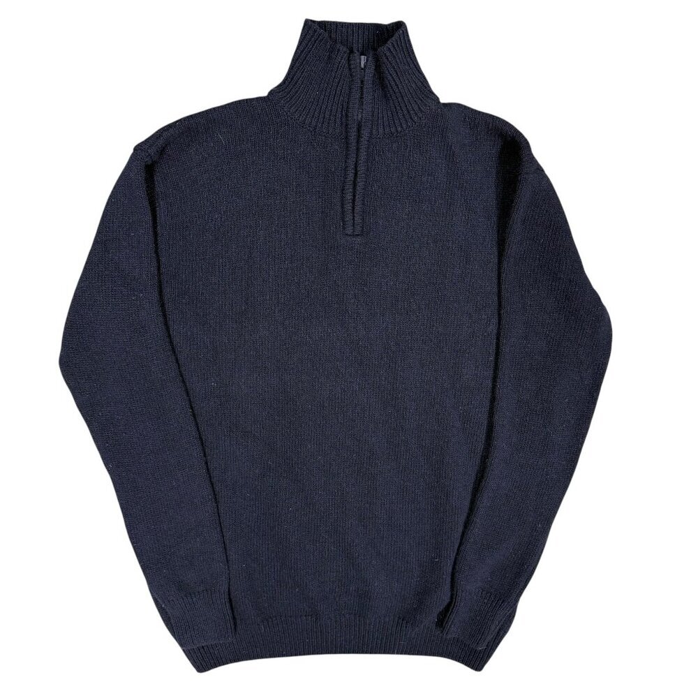 Brandy Melville 1/4 Zip Wool Sweater Knit Made in Italy Navy L/XL